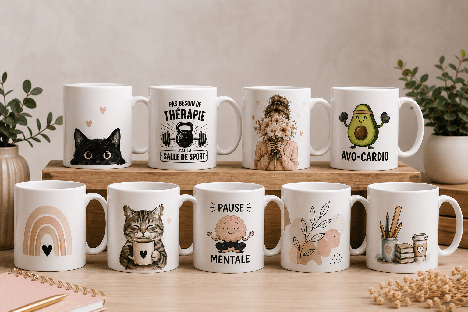 Des mugs chaleureux pour offrir un sourire.